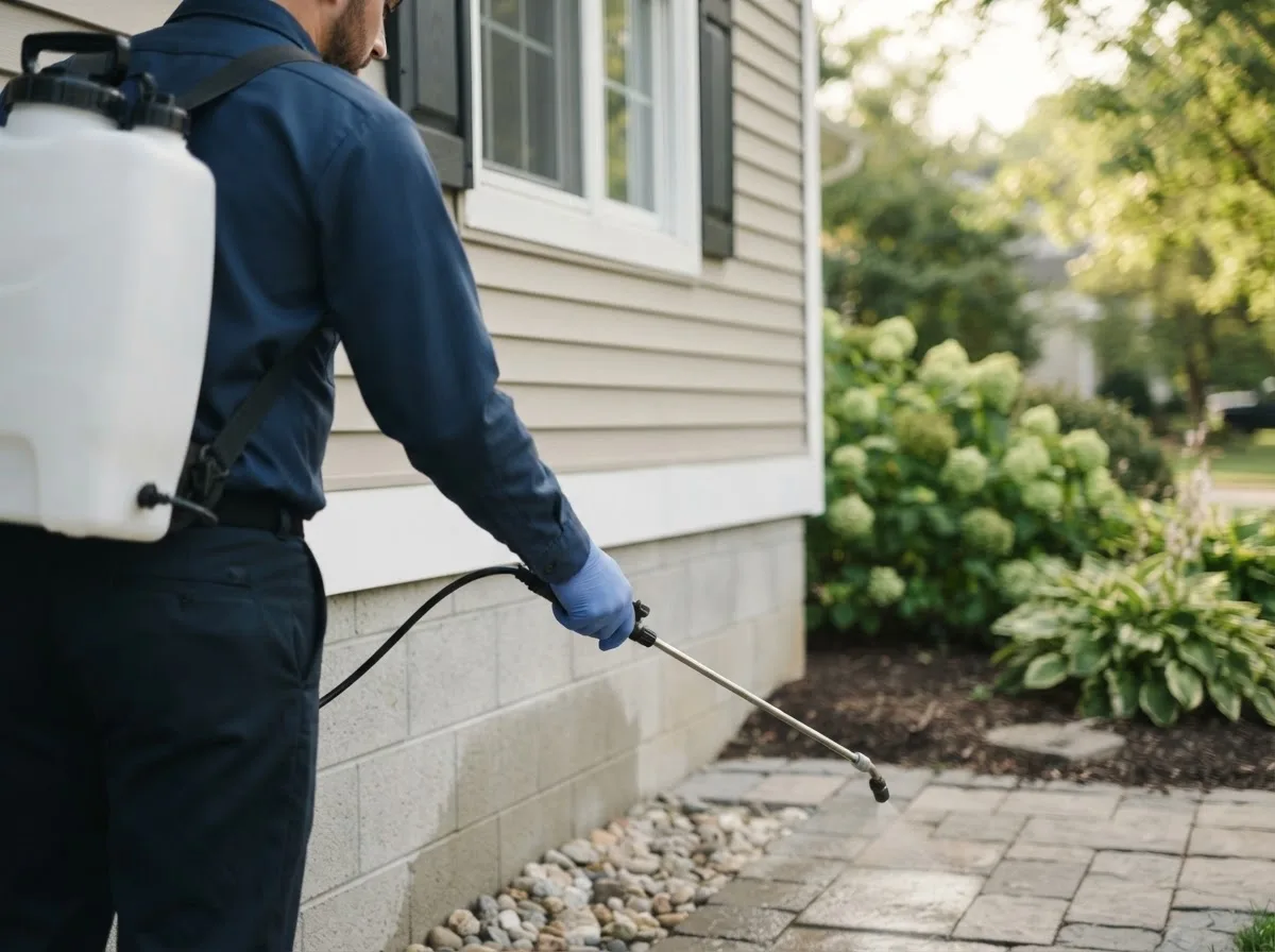 Pest control technician inspecting a home in Chauncey, WV